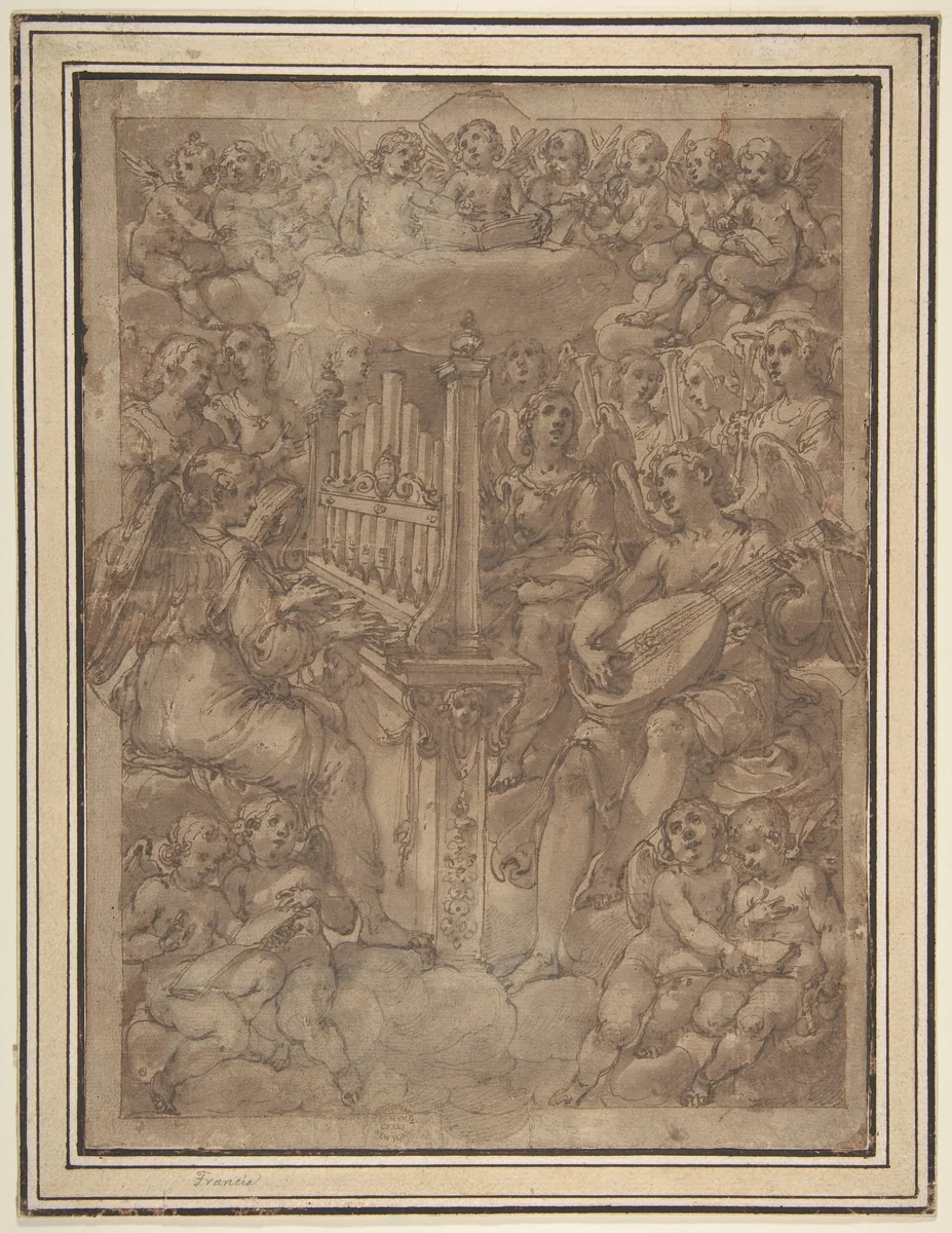 Group of Angel Musicians by Avanzino Nucci, drawing, 1551-1629