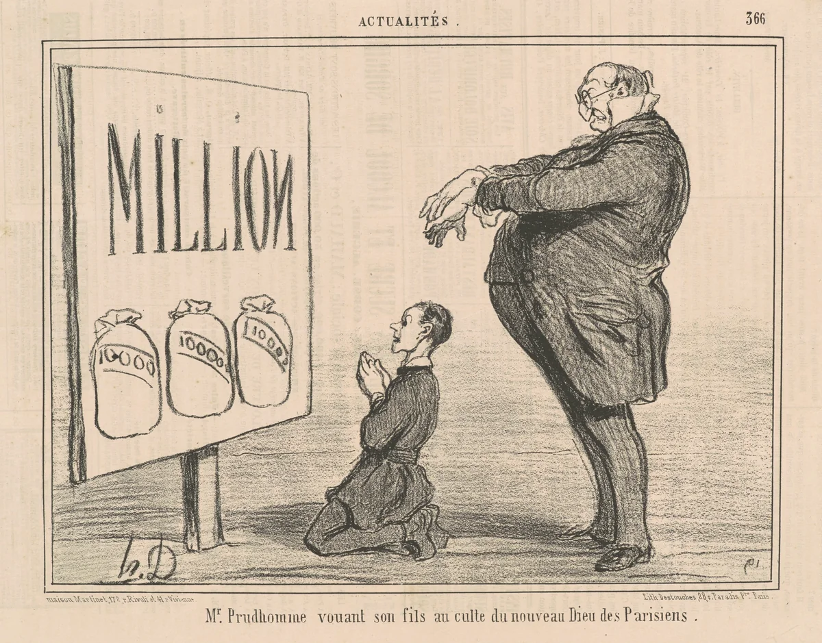 Mr. Prudhomme vouant son fils au ... by Honoré Daumier, print, 1857