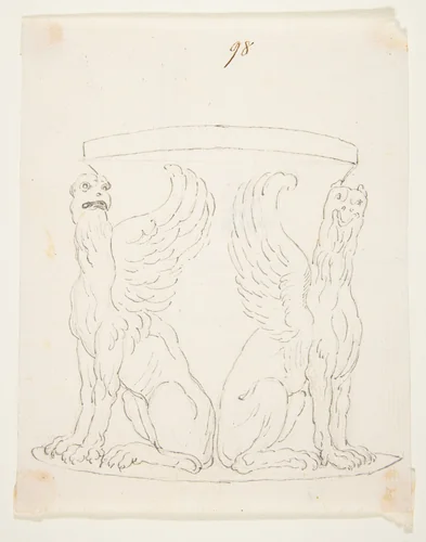 Design for a Vessel with Two Griffons by anonymous, drawing, 1700-1799