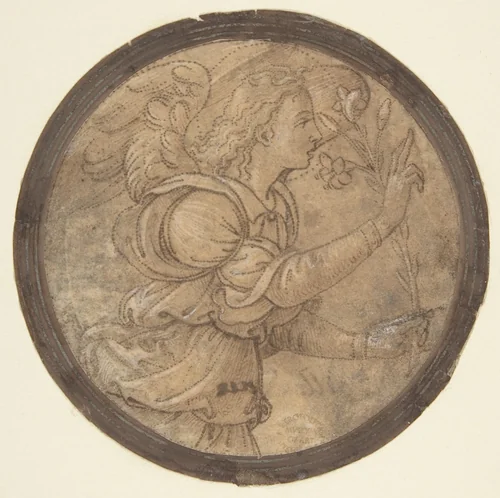 The Angel of the Annunciation (Cartoon for an Embroidery) by Raffaellino del Garbo, drawing, 1466-1524