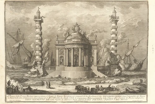 The Prima Macchina for the Chinea of 1760: The Temple of Neptune by Giuseppe Vasi; Giuseppe Palazzi; Paolo Posi; Various Artists, print, 1760