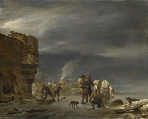 On the Ice near a Town by Nicolaes Pietersz Berchem, painting, 1647