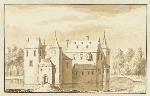 Gezicht op het kasteel Coebel bij Leiden by Abraham Rademaker, drawing, 1685-1735