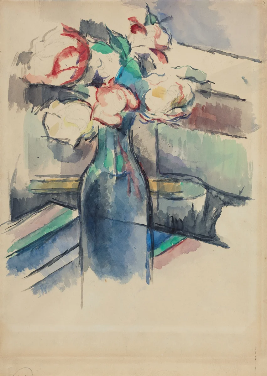 Roses in a Bottle [recto] by Paul Cezanne, drawing, 1900-1904