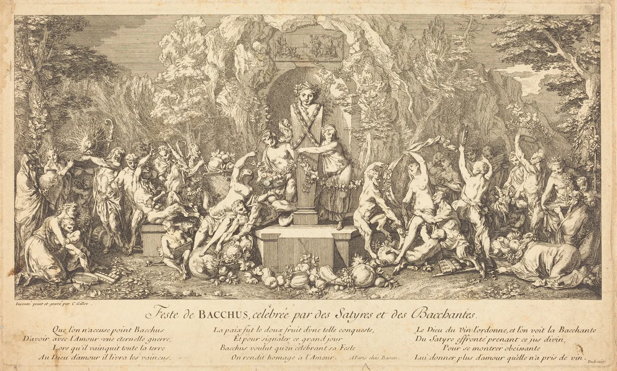 Feste de Bacchus, celebree par des Satyres et des Bacchantes (Feast of Bacchus Celeb rated by Satyrs and Bacchanales) by Claude Gillot, print, 1673-1722