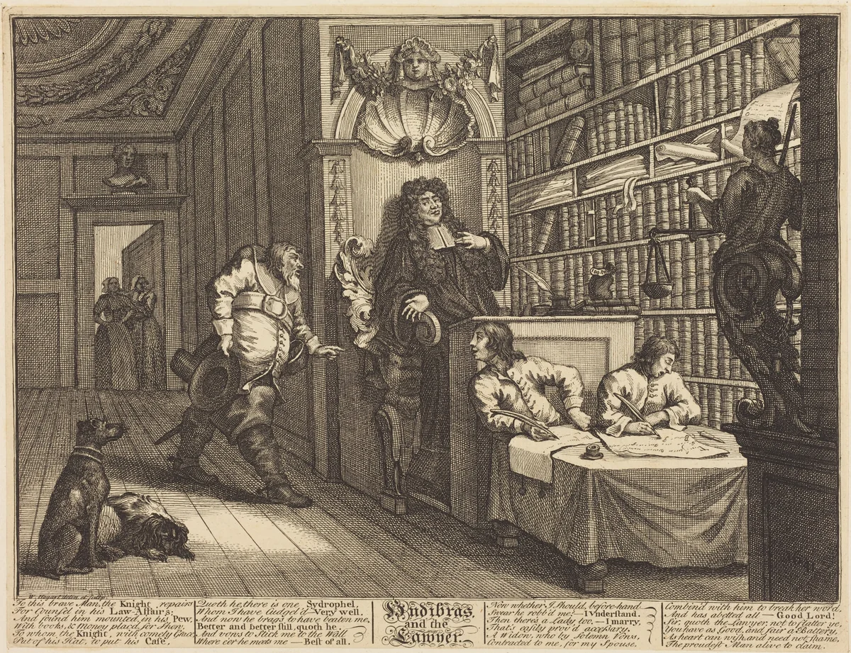 Hudibras and the Lawyer by William Hogarth, print, 1725-1726