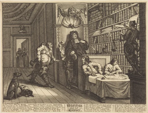 Hudibras and the Lawyer by William Hogarth, print, 1725-1726