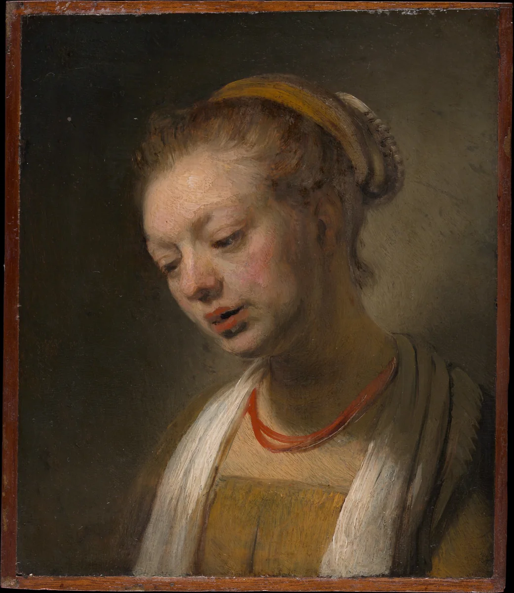 Young Woman with a Red Necklace by Rembrandt, painting, 1640-1650