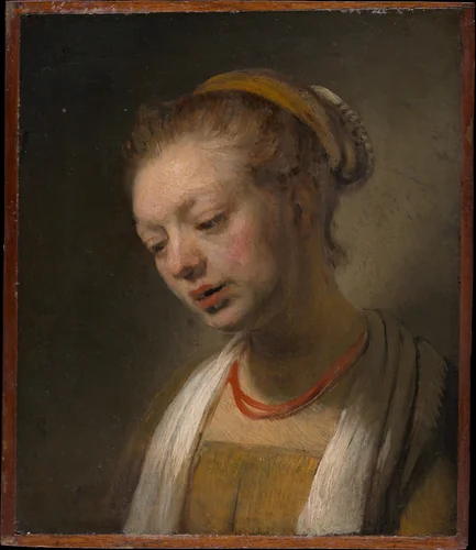 Young Woman with a Red Necklace by Rembrandt, painting, 1640-1650