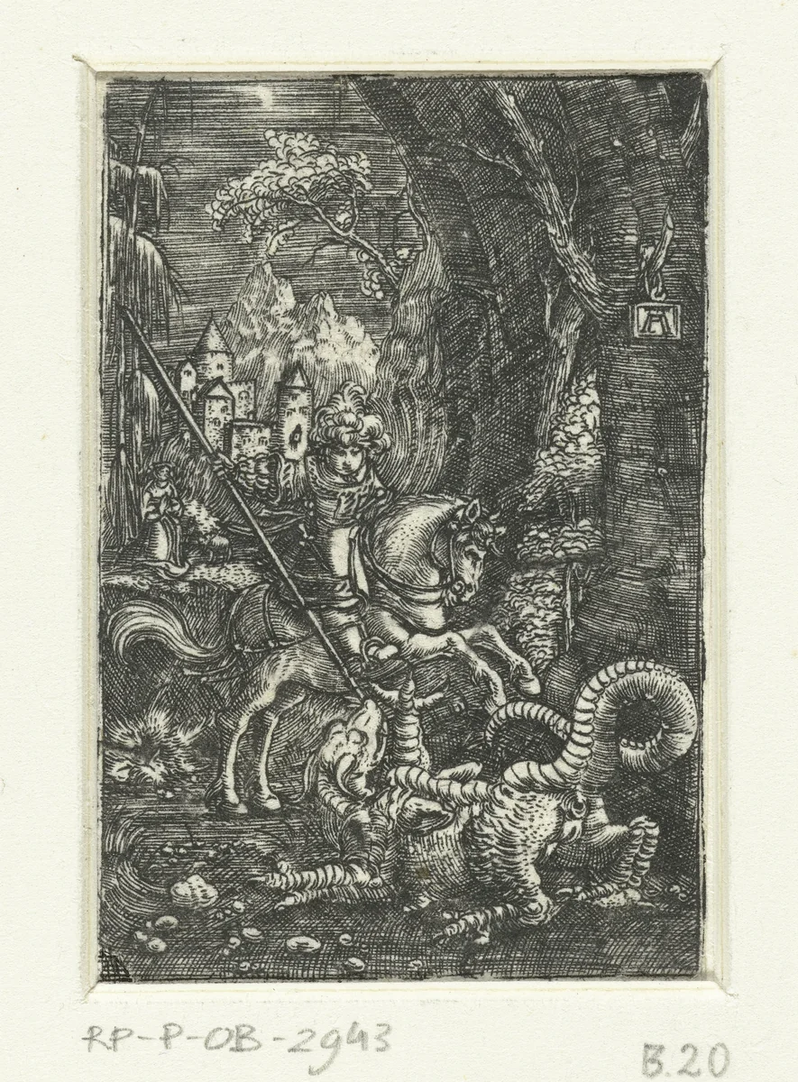 Heilige Joris doodt de draak by Unknown, print, 1506-1538