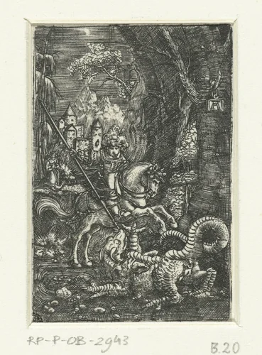 Heilige Joris doodt de draak by Unknown, print, 1506-1538