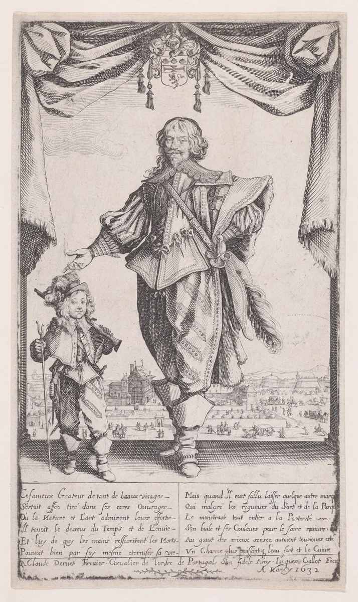 Portrait of Claude Deruet and His Son, Jean by Jacques Callot, print, 1632