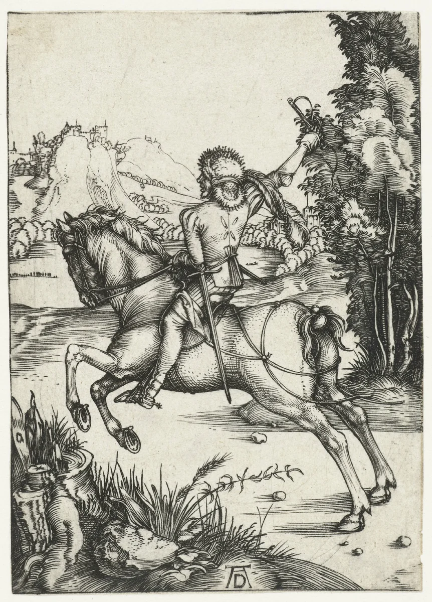 Galopperende ruiter by Unknown, print, 1494-1498
