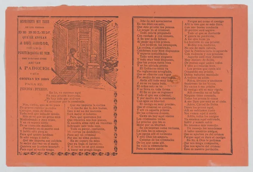 Broadsheet relating to life in prison, a man in his jail cell by José Guadalupe Posada, print, 1900-1913