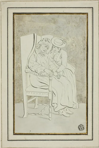 Old Man with Young Woman by Marquand Fidel Dominikus Wocher, drawing, 1780-1830