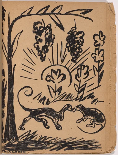 Plate (folio 24) from Mirskontsa (Worldbackwards) by Natalia Goncharova, illustrated book, 1912