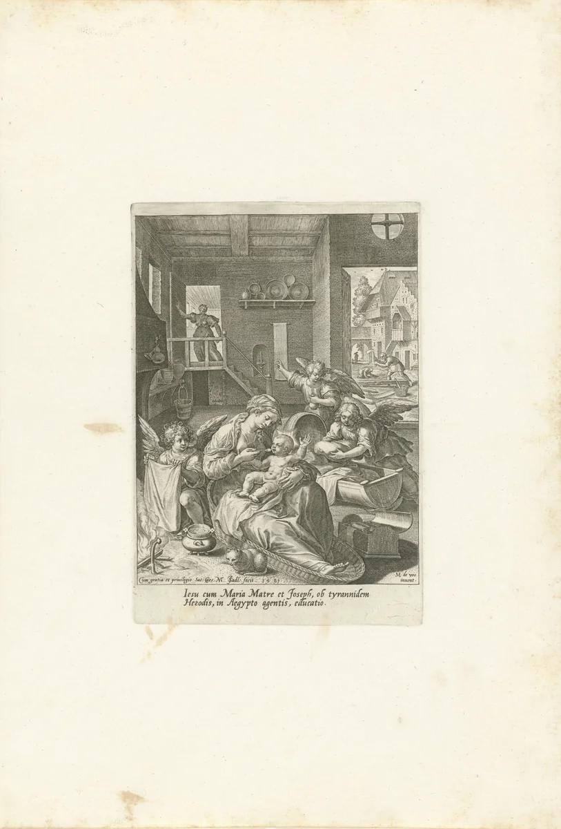 Heilige Familie in Egypte by Unknown, print, 1581