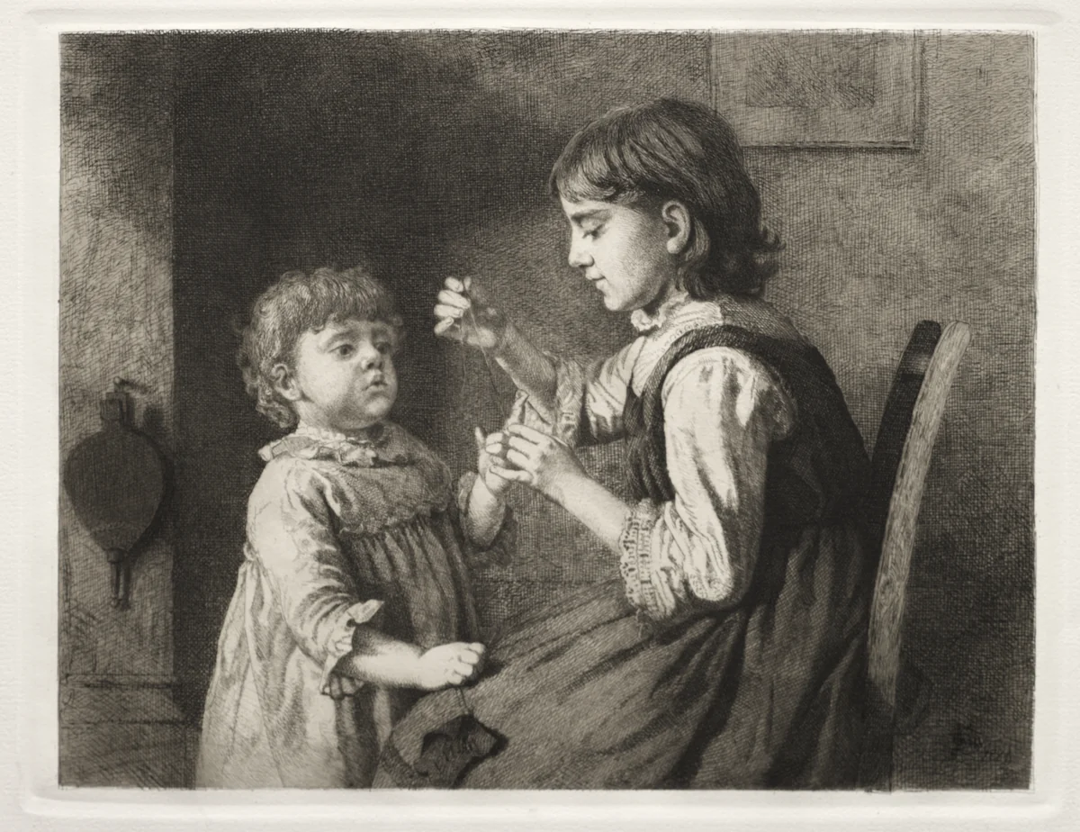 The First Needlework by Seymour Joseph Guy, print, 1884