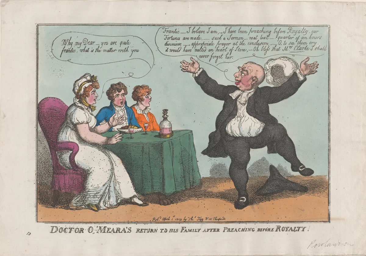 Doctor O'Meara's Return to His Family After Preaching Before Royalty by Thomas Rowlandson, print, 1809