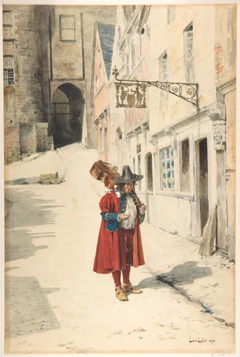 Wandering Minstrel; Old Nuremberg by Alexandre-Louis Leloir, drawing, 1843-1884