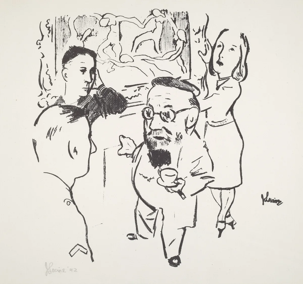 Matisse and U.S. Servicemen by Jack Levine, print, 1942
