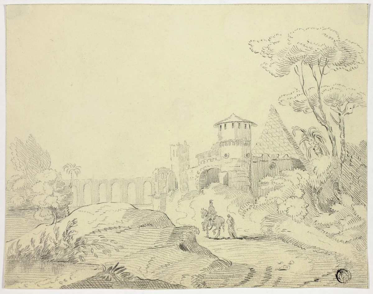 Outside of Porta Metella, Rome by Unknown Artist, drawing, 1700-1799