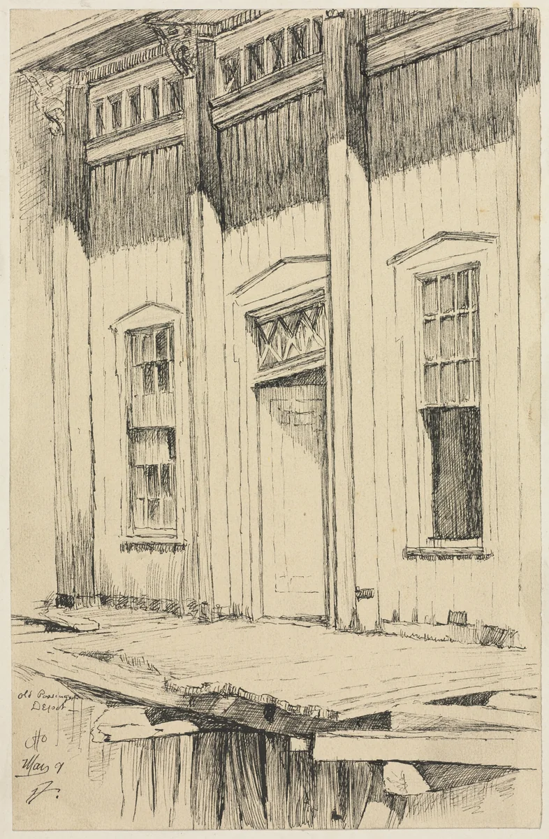 Old Passenger Depot, Cleveland by Otto H. Bacher, drawing, 1865-1909