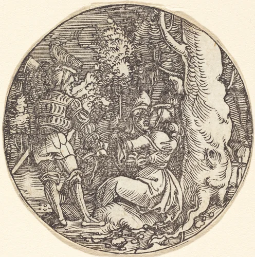 The Embrace (A Couple of Lovers by a Tree) by Hans Springinklee, print, 1442-1572