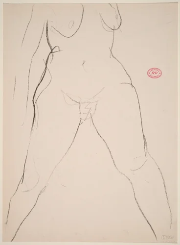 Untitled [frontal view of female nude from breasts to ankles] [verso] by Richard Diebenkorn, drawing, 1955-1967