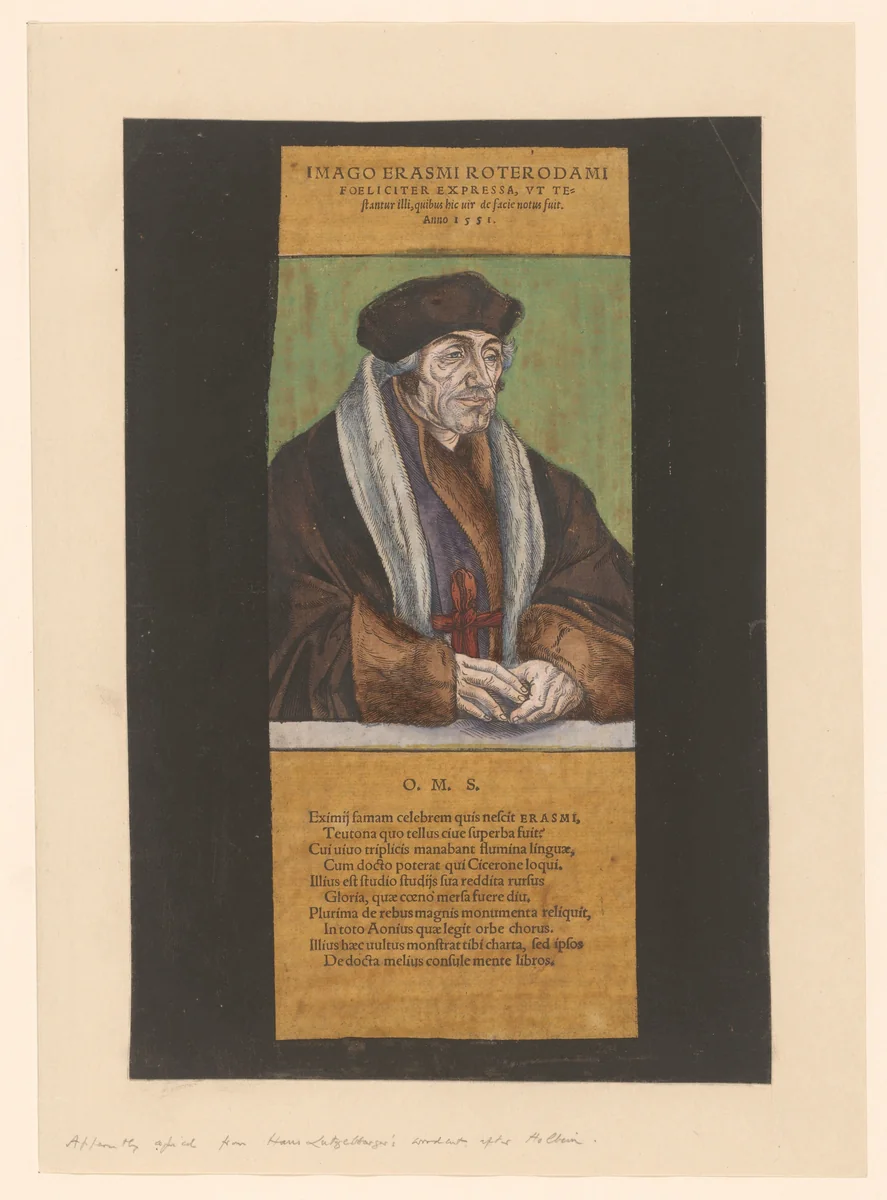 Portret van Desiderius Erasmus by anonymous, print, 1551
