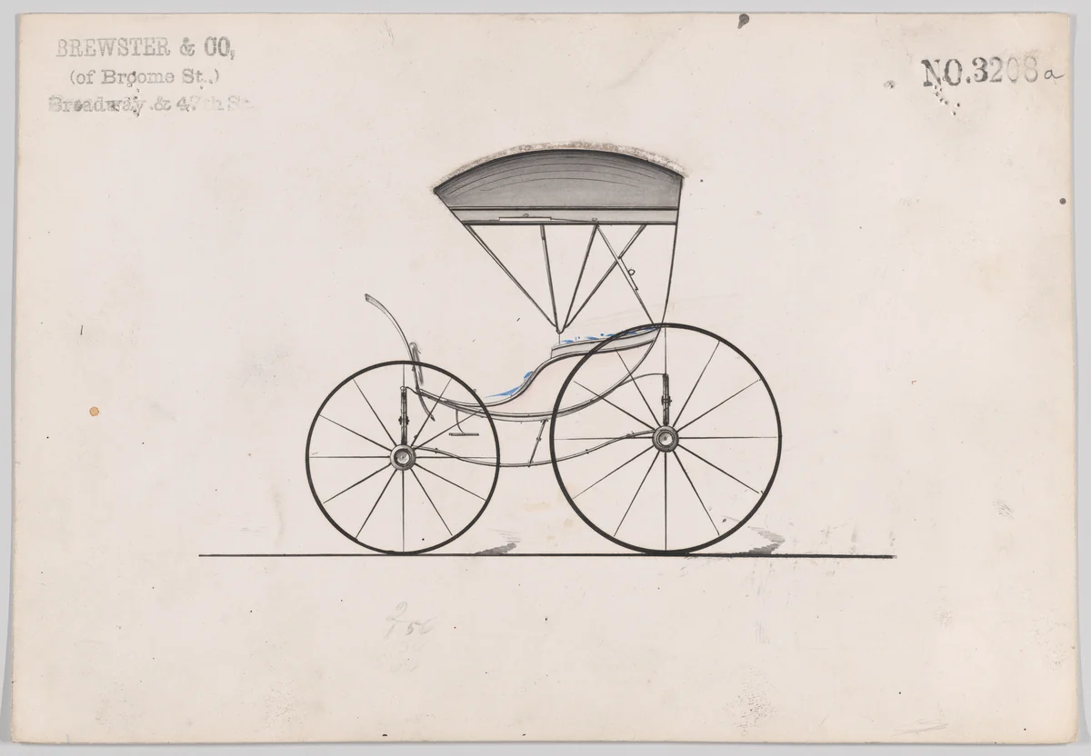 Design for Pony Phaeton, no. 3208a by Brewster & Co., drawing, 1876