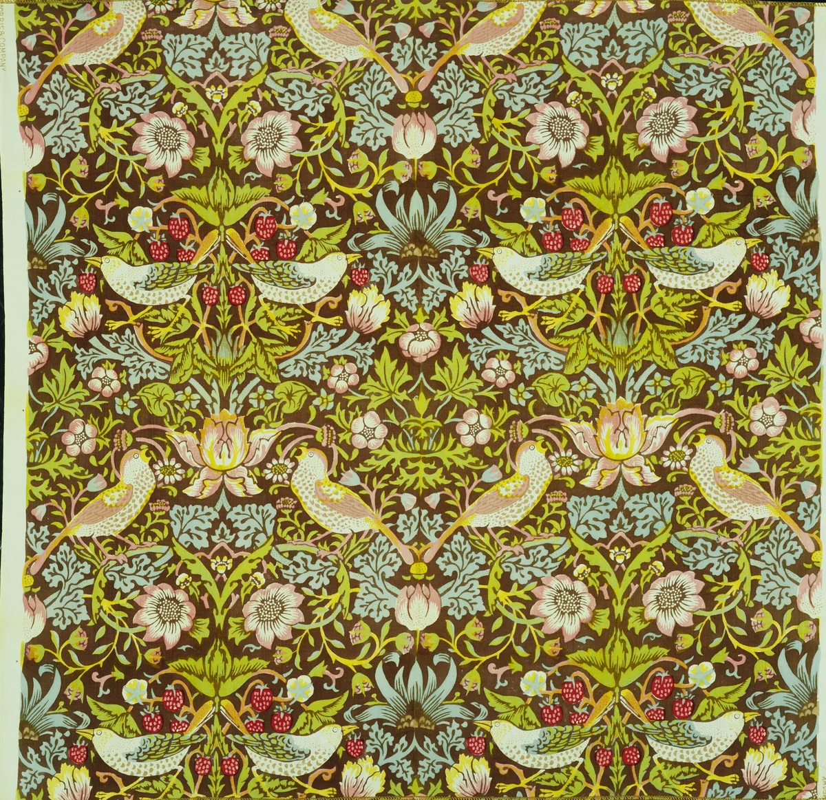 Strawberry Thief Pattern Printed Fabric (no. 23598) by William Morris, design, 1883