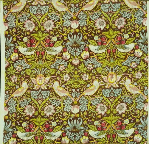 Strawberry Thief Pattern Printed Fabric (no. 23598) by William Morris, design, 1883
