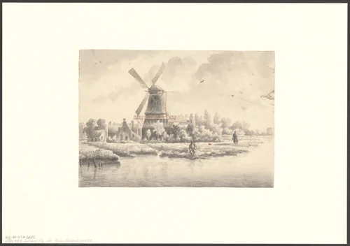Gezicht op bolwerk Sloterdijk met molen de Kraay by anonymous, drawing, 1750-1850