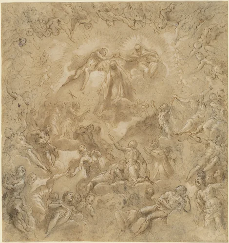 The Coronation of the Virgin by Jacopo Palma il Giovane, drawing, 1589-1599