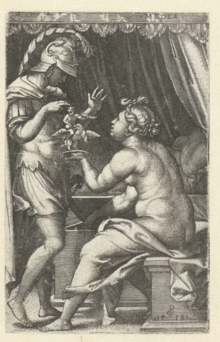 Medea geeft Jason beeld van Ganymedes met adelaar by Unknown, print, 1539