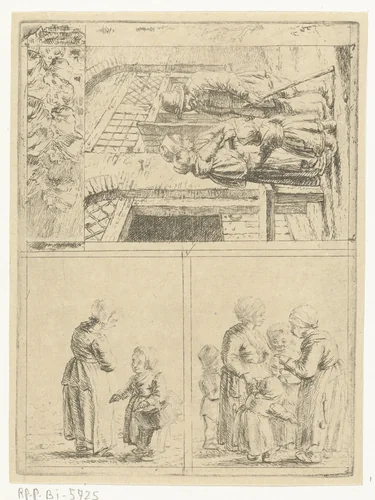 Vier voorstellingen van het gezinsleven by Christina Chalon, print, 1758-1808