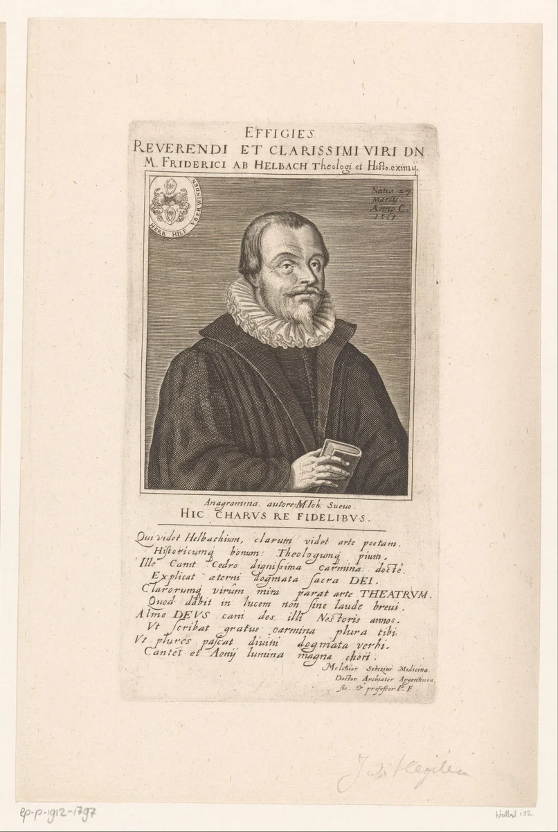 Portret van Friedrich von Helbach by Jacob van der Heyden, print, 1583-1618