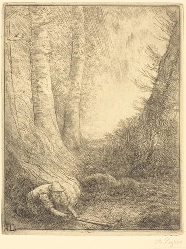 Burning the Grasses (Le bruleur d'herbes) by Alphonse Legros, print, 1837-1911