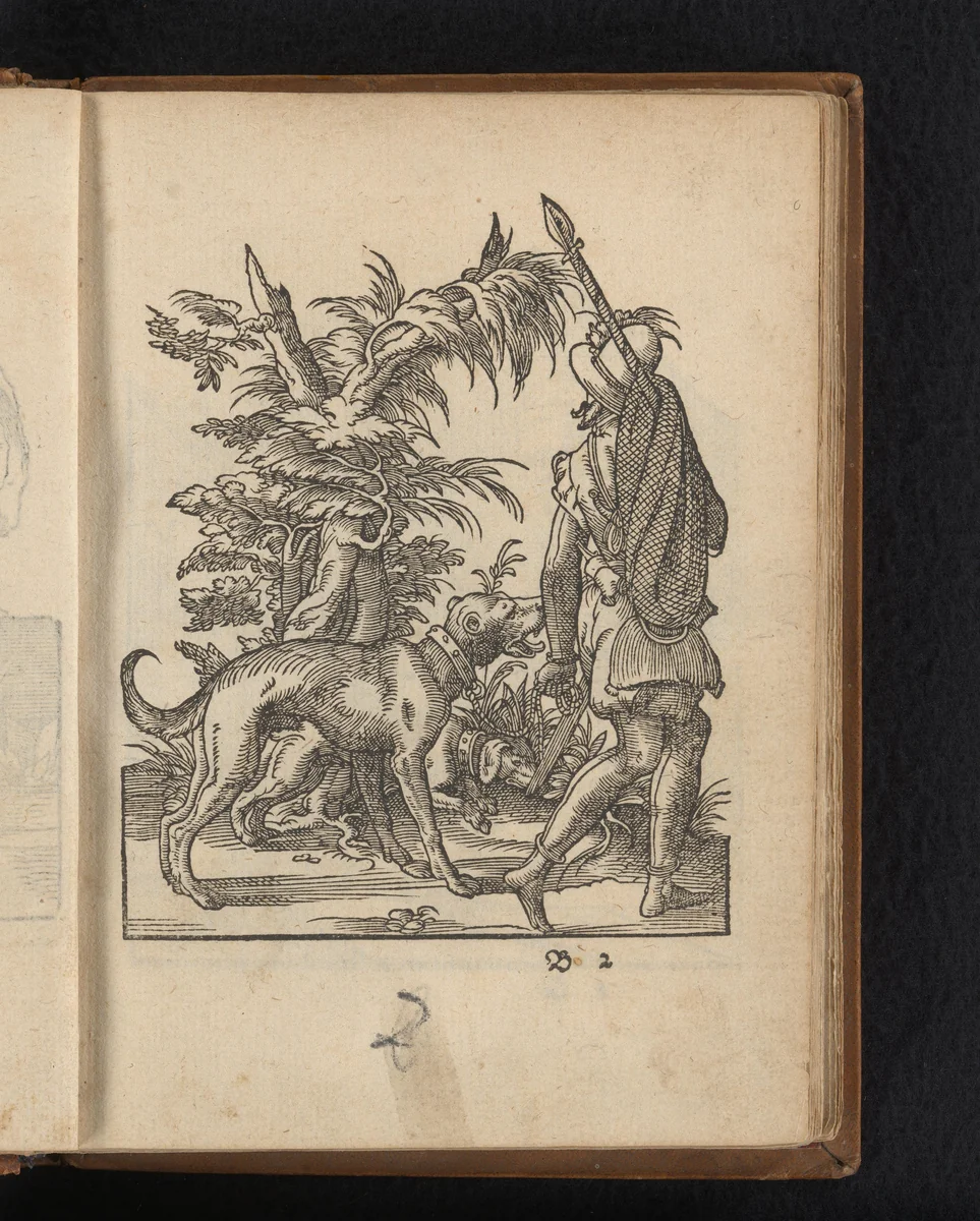 Jager met jachthonden by Unknown, print, 1578