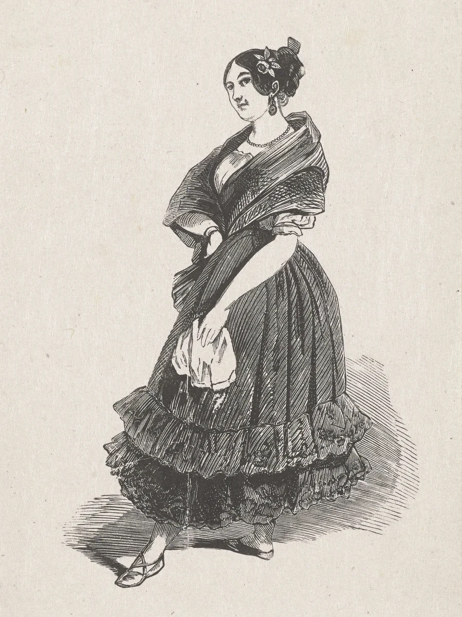 Staande vrouw met een witte doek in haar hand by Isaac Weissenbruch, print, 1836-1912