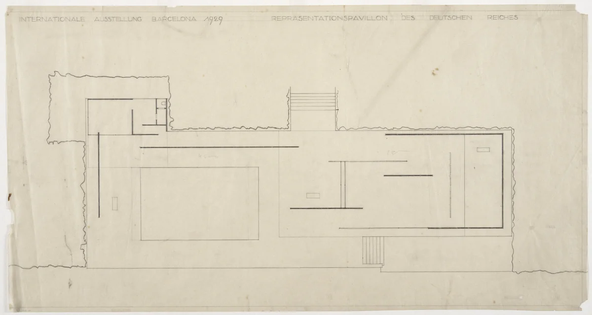 German Pavilion, International Exposition, Barcelona, Spain, Floor plan (preliminary scheme) by Ludwig Mies van der Rohe, mies van der rohe archive, 1928