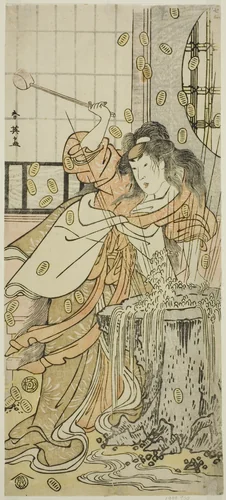 The Actor Segawa Kikunojo III as the Dragon Maiden Disguised as Osaku in the Play Sayo no Nakayama Hiiki no Tsurigane, Performed at the Nakamura Theater in the Eleventh Month, 1790 by Katsukawa Shun'ei (勝川春英), print, 1785-1795