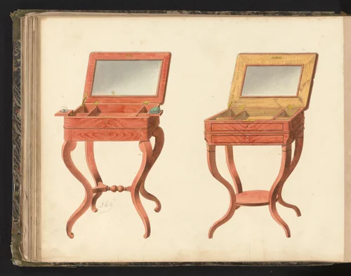 Twee ontwerpen voor toilettafels by anonymous, drawing, 1825-1839