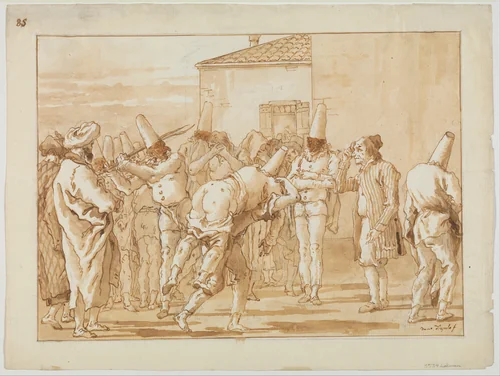 The Flogging of Punchinello by Giovanni Domenico Tiepolo, drawing, 1797-1803