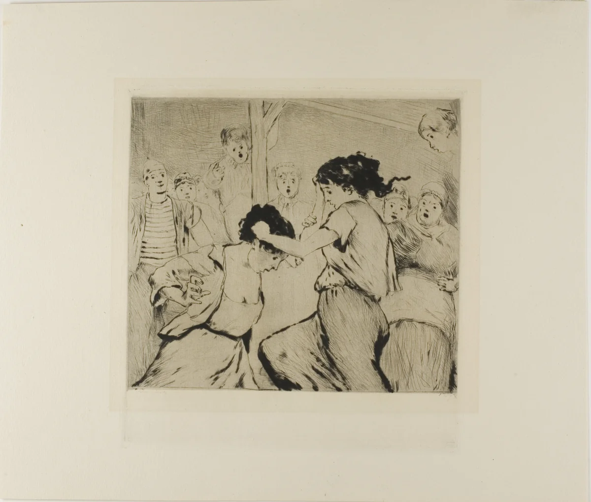 Plate from l'Assommoir (two women fighting, with onlookers) by Gaston La Touche, print, 1878