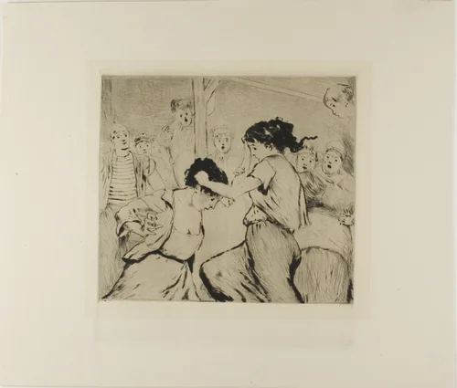 Plate from l'Assommoir (two women fighting, with onlookers) by Gaston La Touche, print, 1878