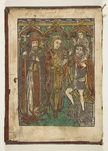 Saints Anthony, Sebastian and Christopher by anonymous, print, 1450-1500