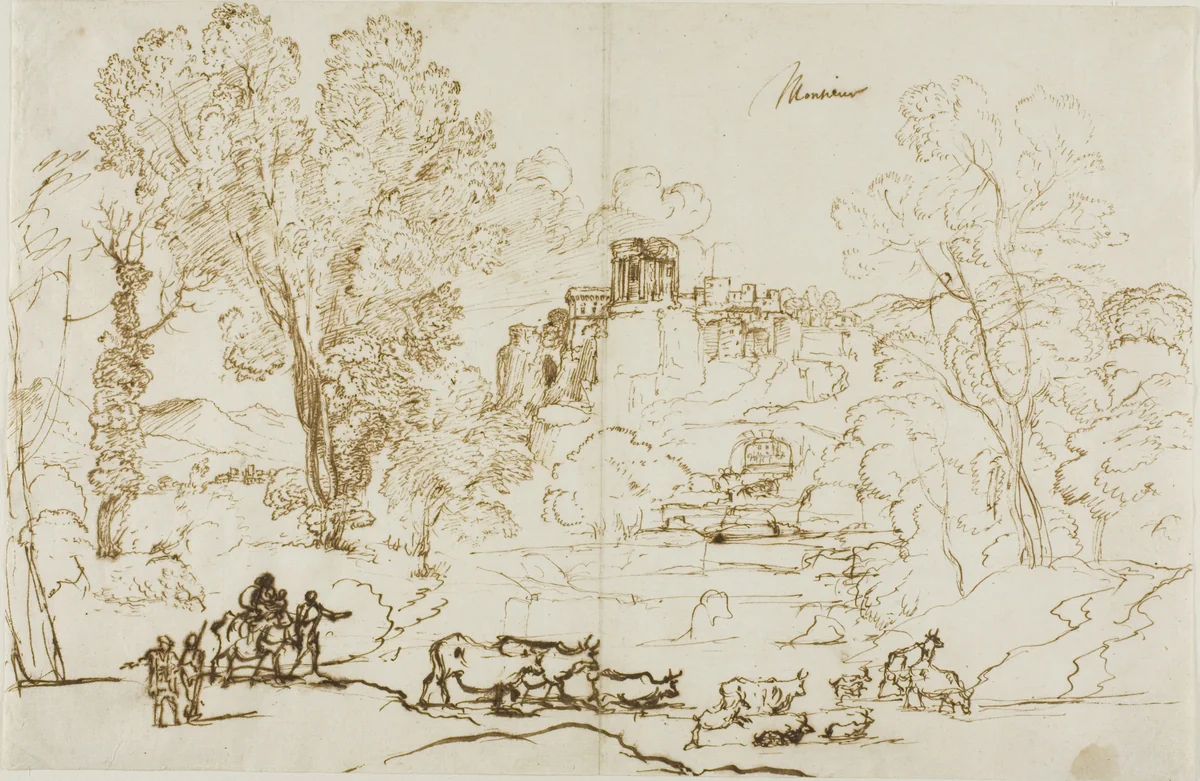 Classical Landscape - Tivoli by Claude Lorrain, drawing, 1636