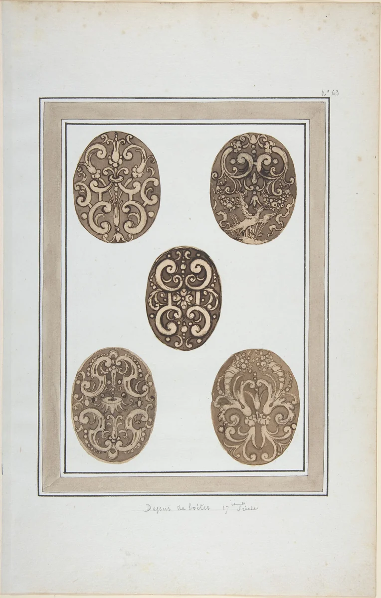Oval Ornament Designs for Boxes by anonymous, drawing, 1600-1700